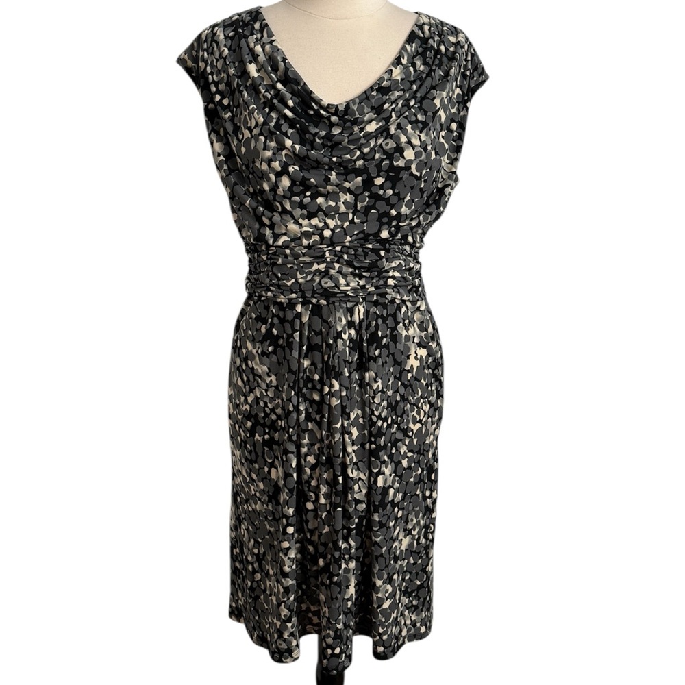 Jessica Howard Scoop Neck Ruched Jersey Knit Sheath Dress, Gray & Black Size 14